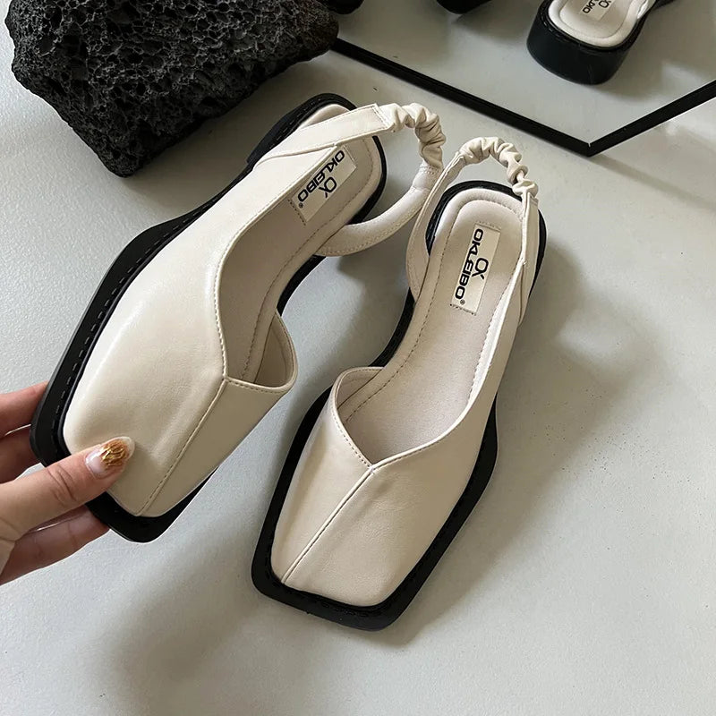Sandały Damskie Slingback Z Kwadratowym Noskiem