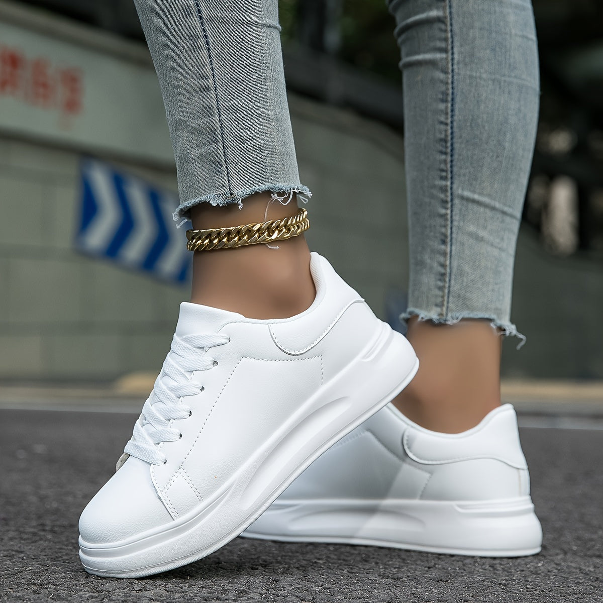 Sneakersy Damskie Minimalistyczne Sznurowane