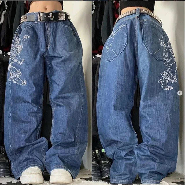 Denimu jeansy cargo szeroka nogawka