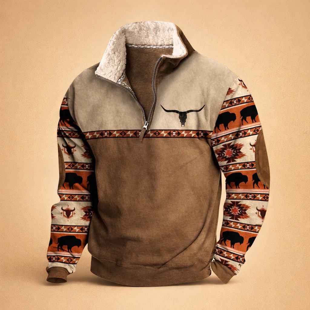 Ciepły sweter męski na suwak z kołnierzem sherpa - Blake Alternate