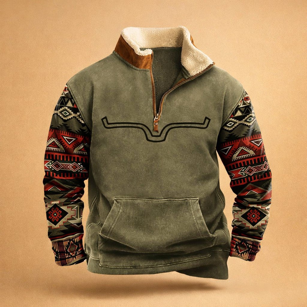 Ciepły sweter męski na suwak z kołnierzem sherpa - Blake Close Up