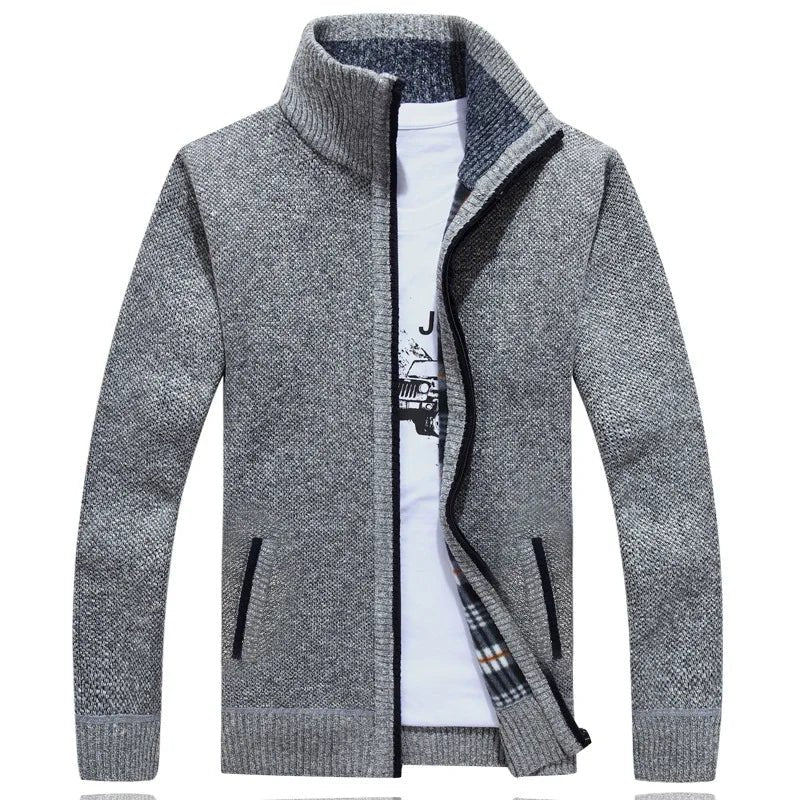 Ciepły sweter męski z zamkiem i kratowaną podszewką - Grant Lifestyle