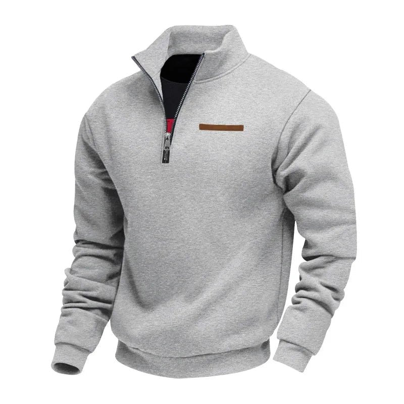 Ciepły sweter polarowy męski z zamkiem - Cole Side