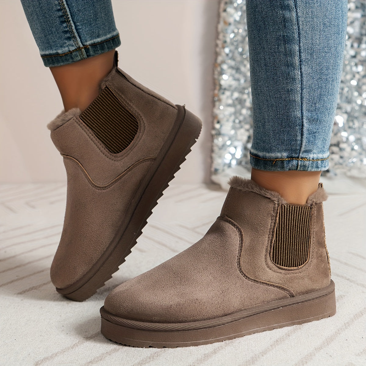 Buty Zimowe Damskie Botki Ocieplane Slip On