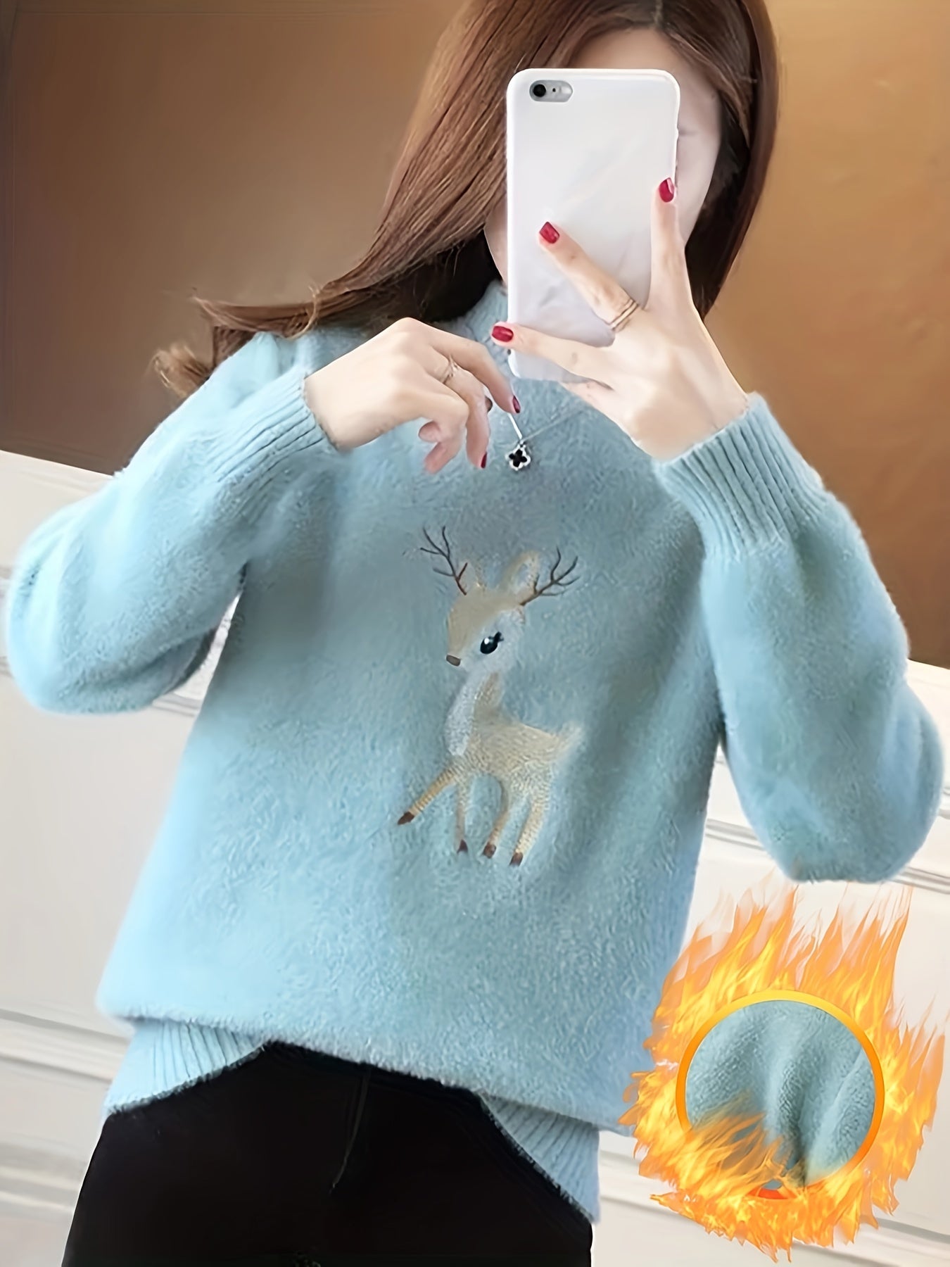 Sweter Świąteczny Damski | Półgolf Z Motywem Renifera