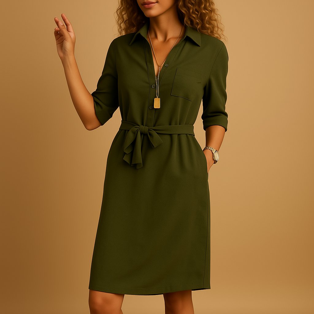 Elegancka casualowa sukienka damska z paskiem - Elodie Front