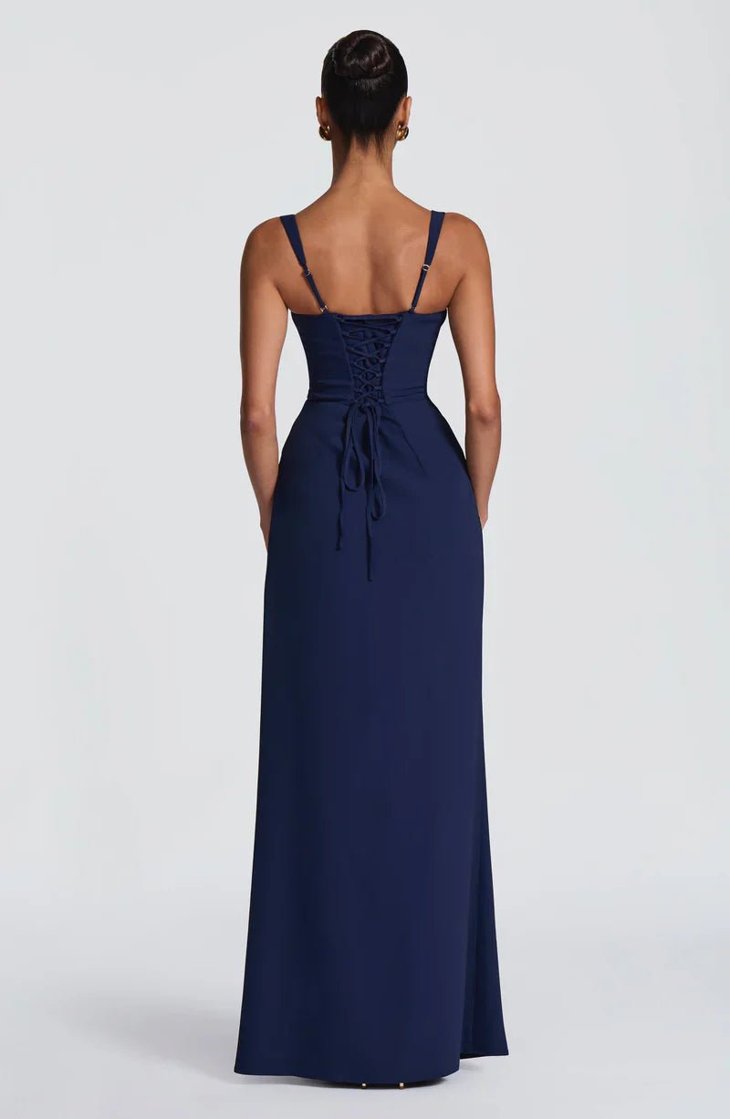 Elegancka sukienka maxi damska gorsetowa z rozcięciem - Gemma Full