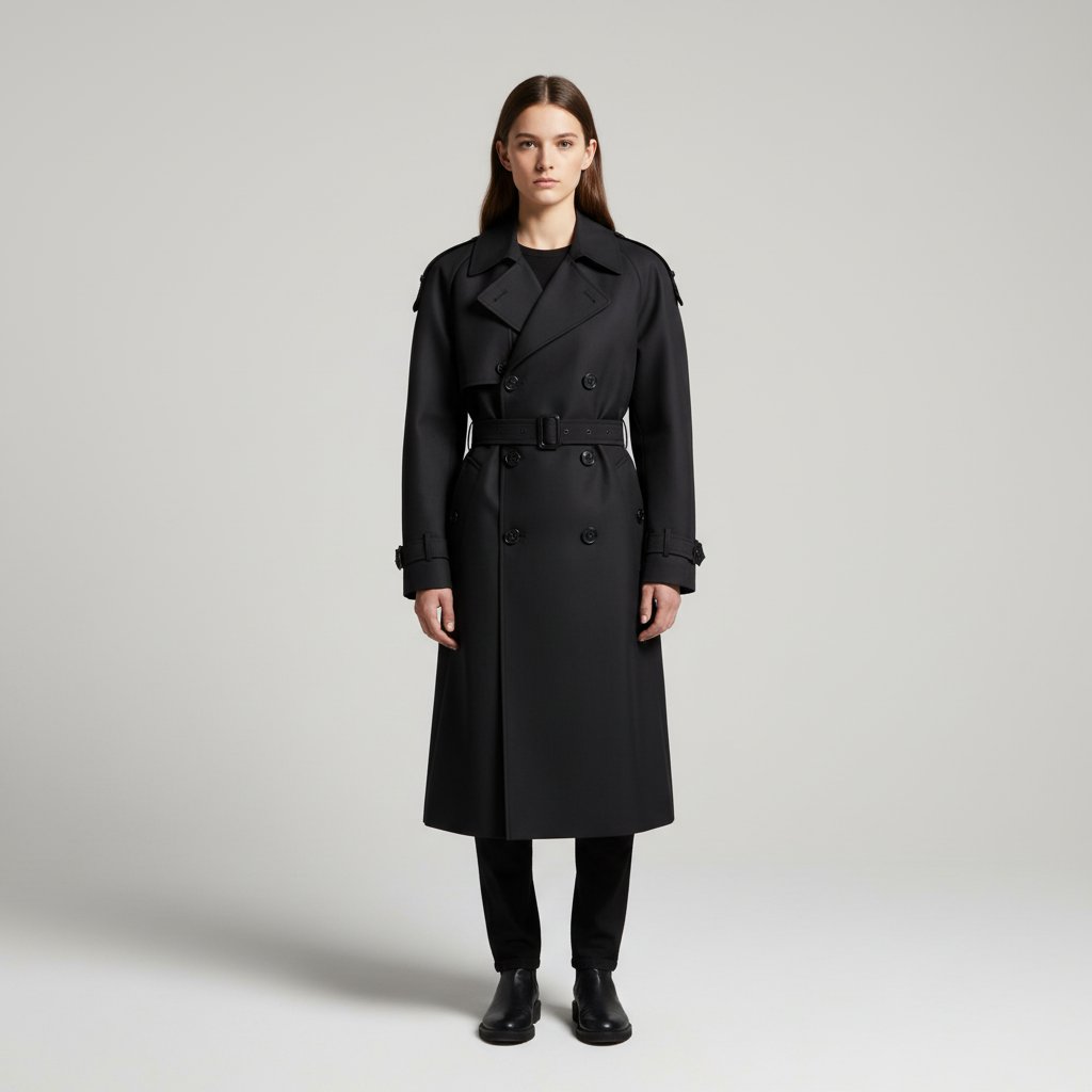 Elegancki dwurzędowy długi płaszcz damski - Noelle Front