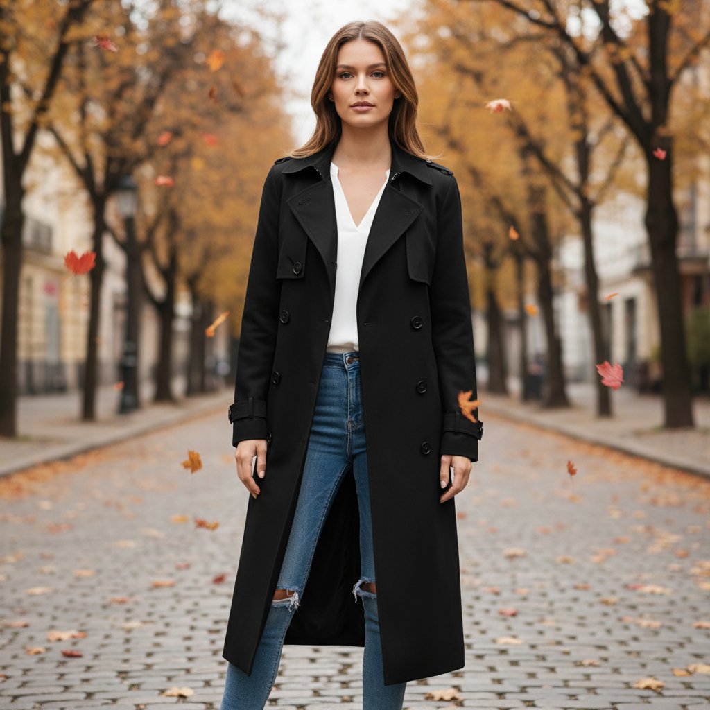 Elegancki dwurzędowy długi płaszcz damski - Noelle Hero