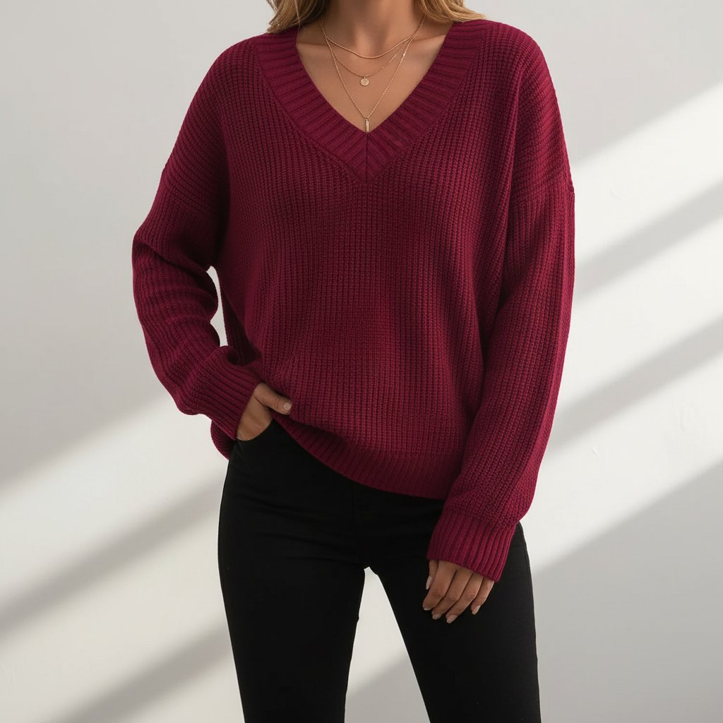 Elegancki sweter damski z dekoltem w serek - Elise Alternate