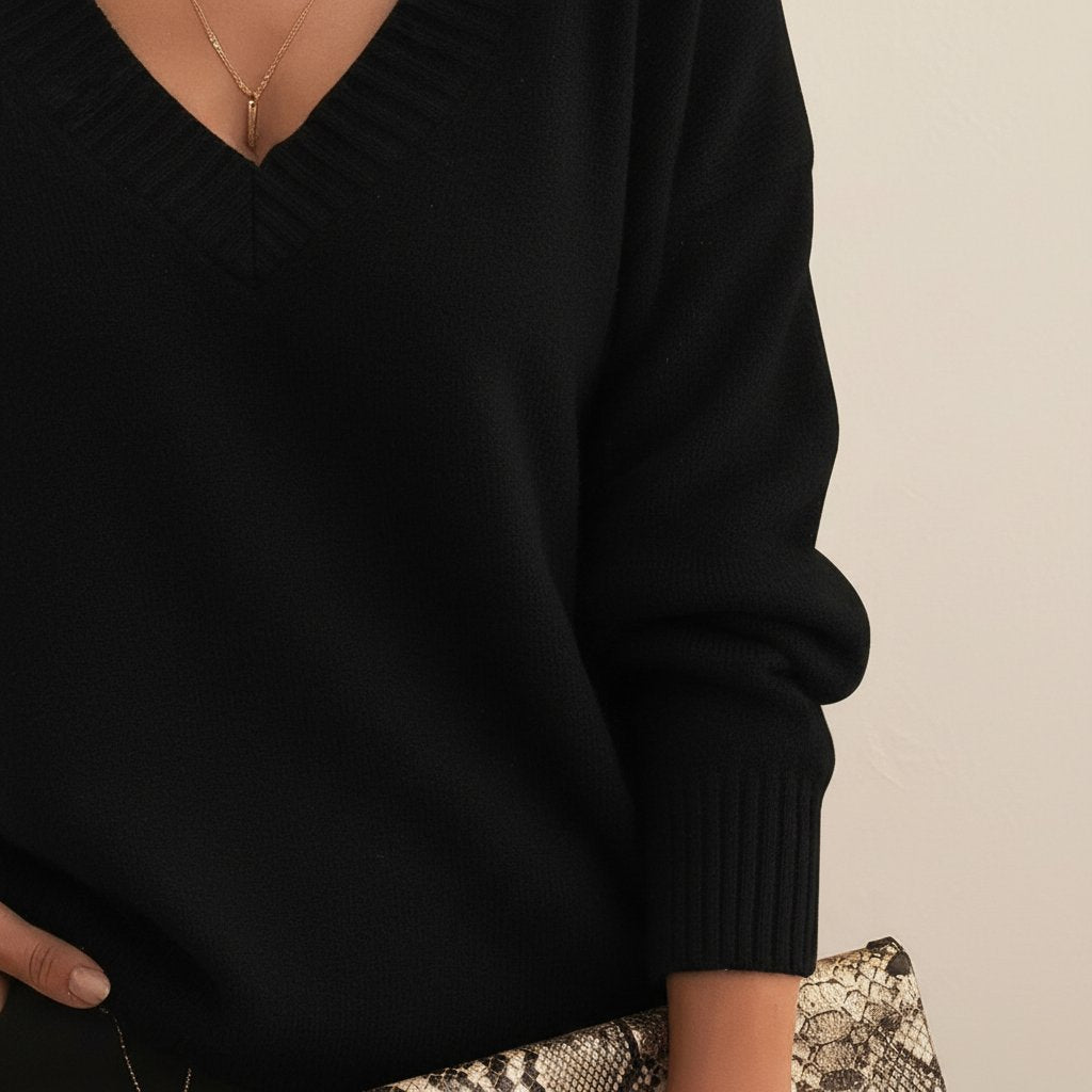 Elegancki sweter damski z dekoltem w serek - Elise Detail
