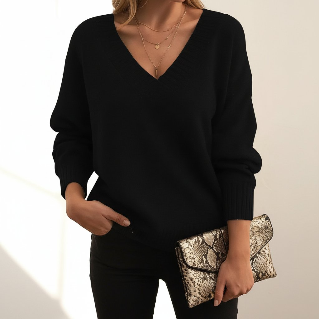 Elegancki sweter damski z dekoltem w serek - Elise Front