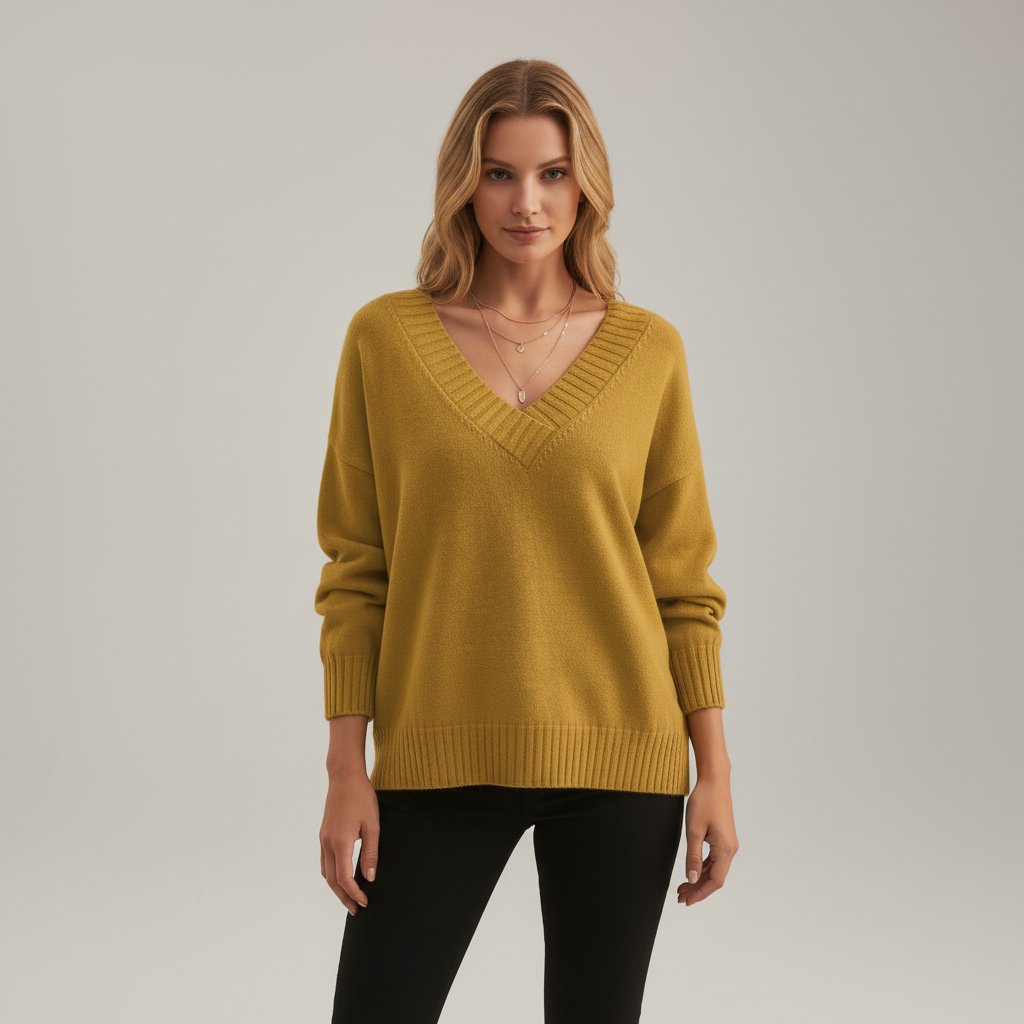 Elegancki sweter damski z dekoltem w serek - Elise Full