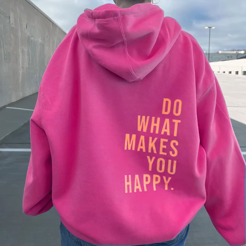 Jesienny sweter z kapturem i nadrukiem damski - Daisy Lifestyle