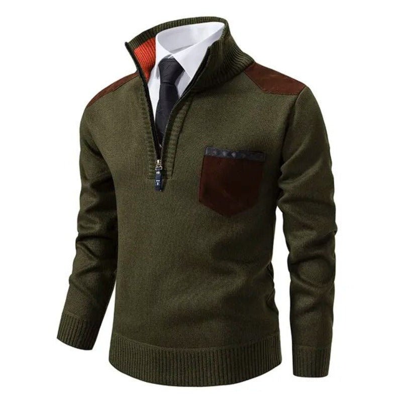 Klasyczny kaszmirowy sweter męski z łatami - Cole Front