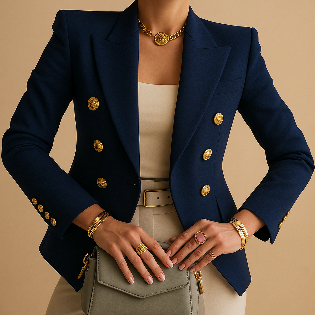 Elegancka Marynarka damska dwurzędowa z guzikami