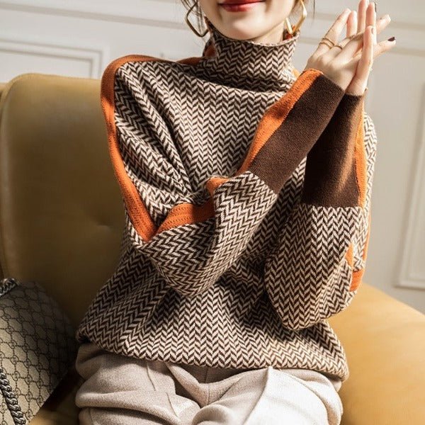 Stylowy sweter damski z kontrastowymi paskami - Faye Detail