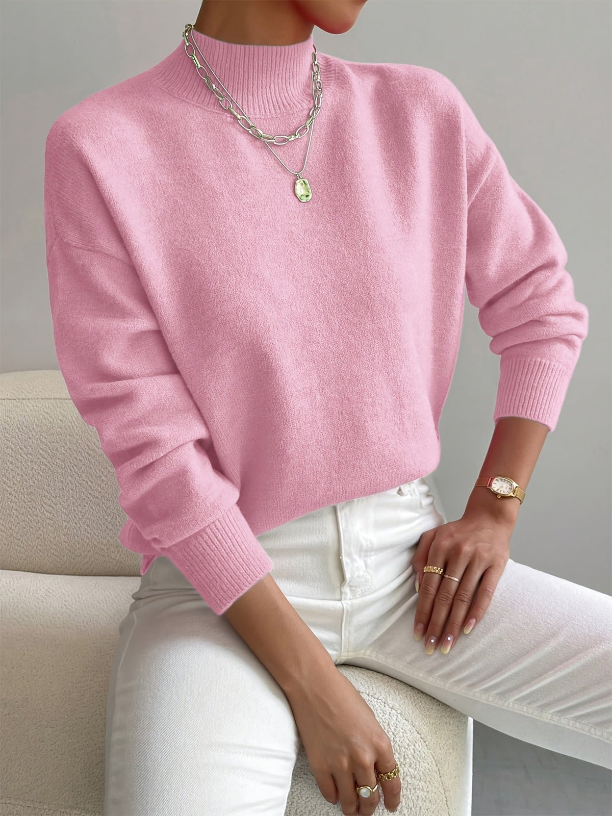 Sweter damski z okrągłym dekoltem - Elise Detail