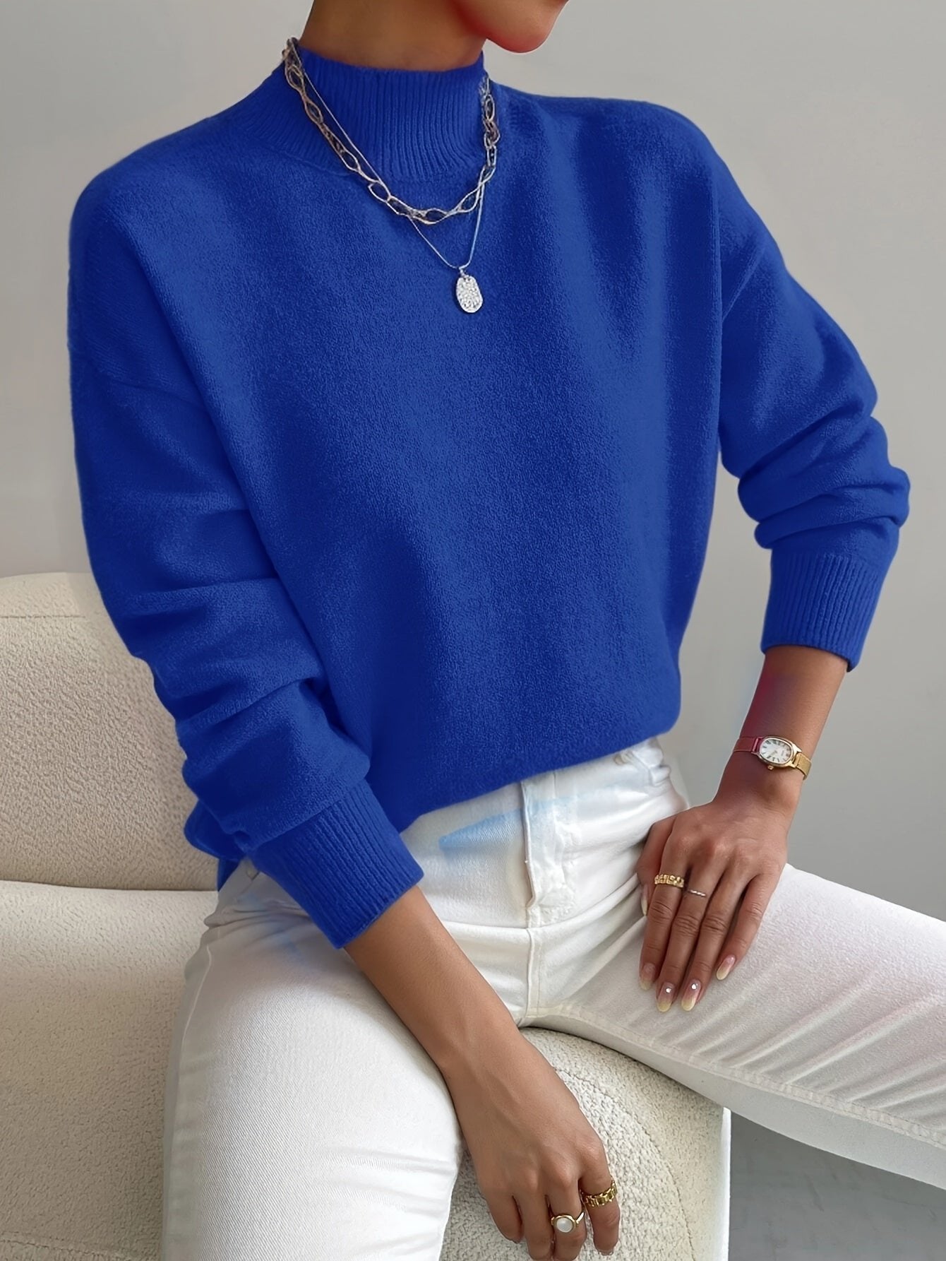 Sweter damski z okrągłym dekoltem - Elise Full