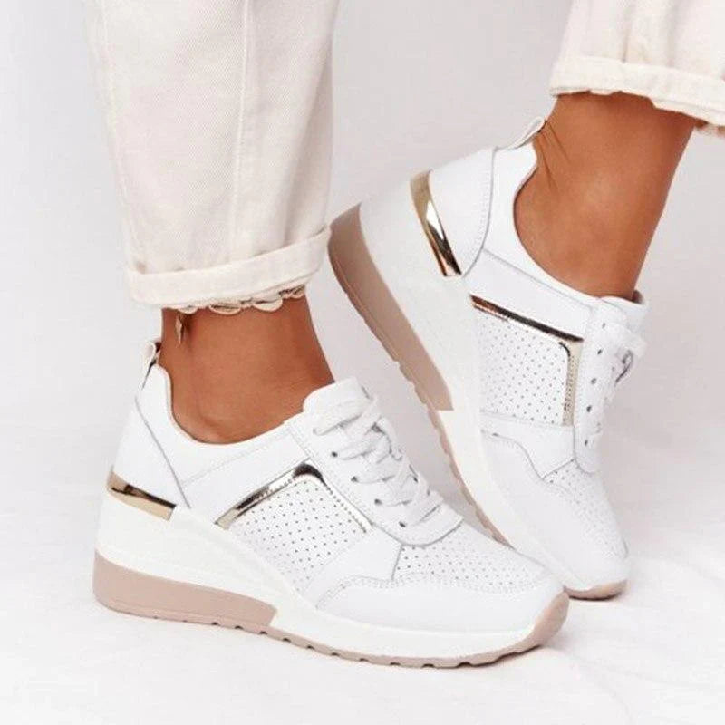 Sneakersy ortopedyczne damskie na koturnie perforowane