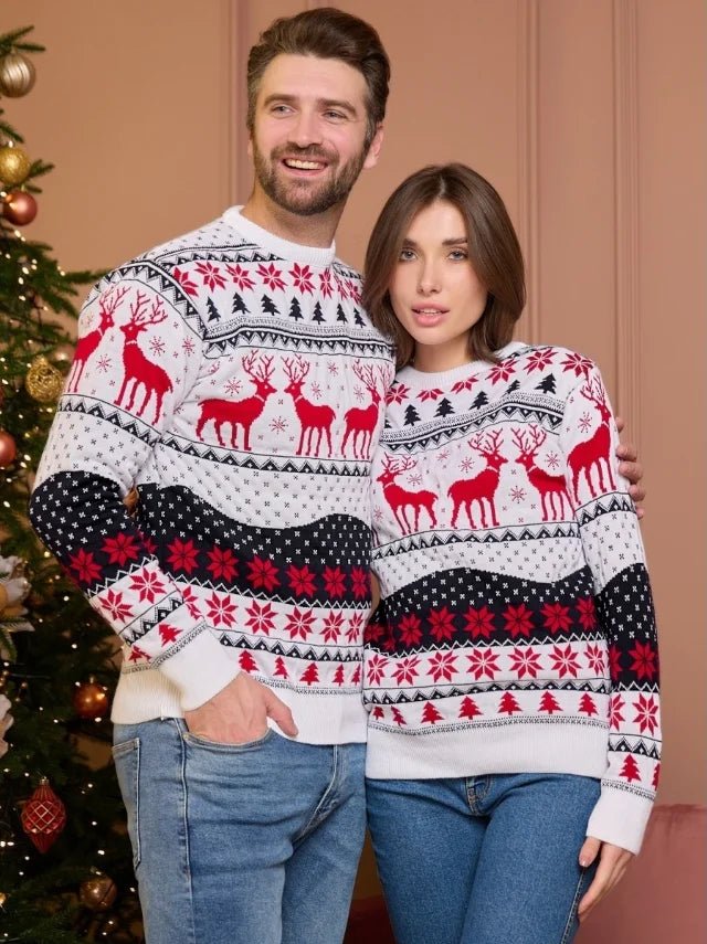 Zimowy sweter unisex z motywem reniferów - Rowan Full